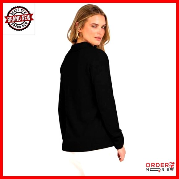 Long Sleeve V-Neck Polo Sweater Pullover Top Lightweight Business Casual - Picture 6 of 7